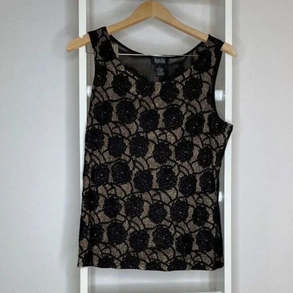Lace Tank Womens Medium Gold Glitter Black Floral Tank Top Romantic Goth New